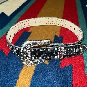 BHW Cowhide Belt Bling-A-Ling Leather Small Black Gems